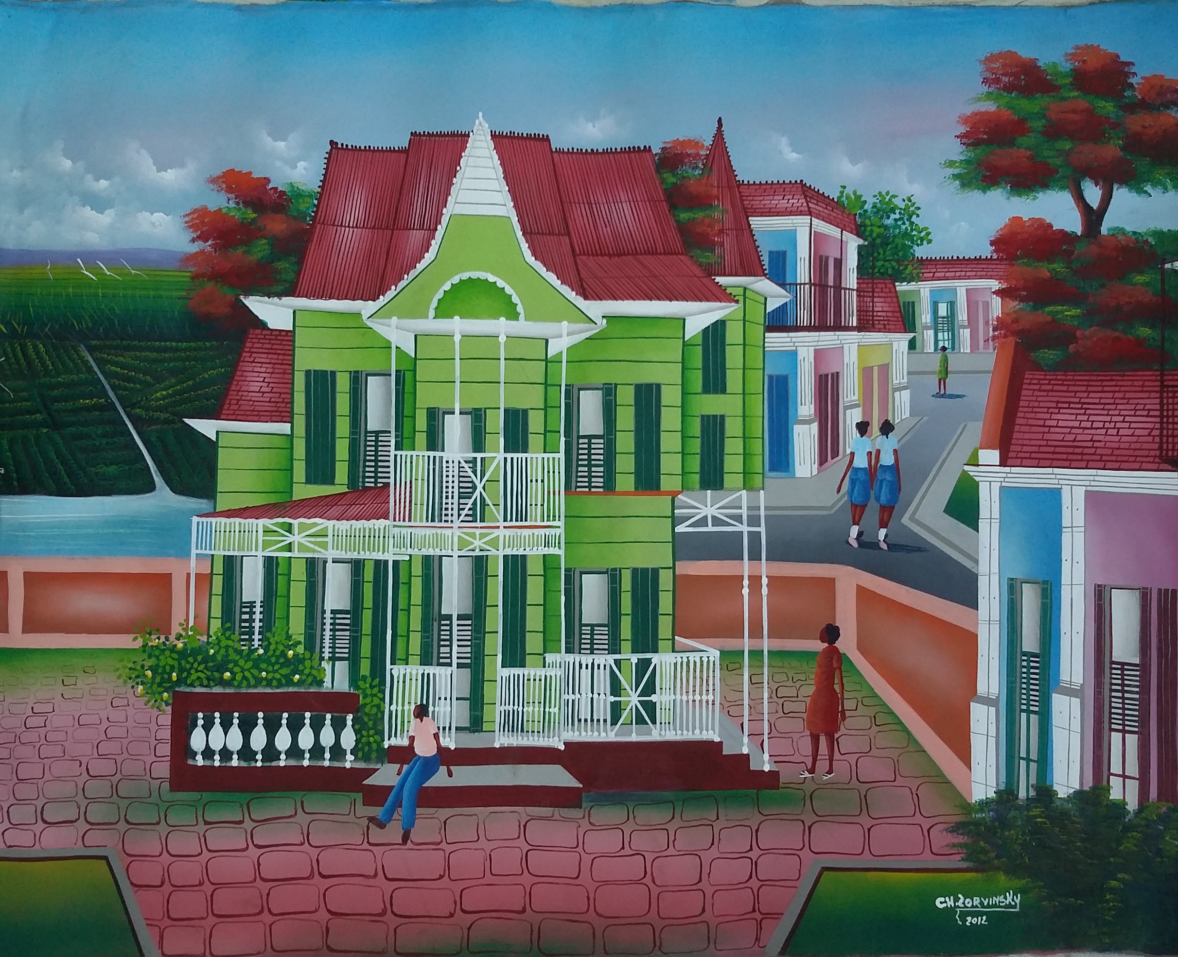Premium AI Image  Watercolor Room of Haitian Gingerbread House