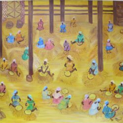 Original Haitian Folk Art Naif Painting by MONART "Market" 22"X28"