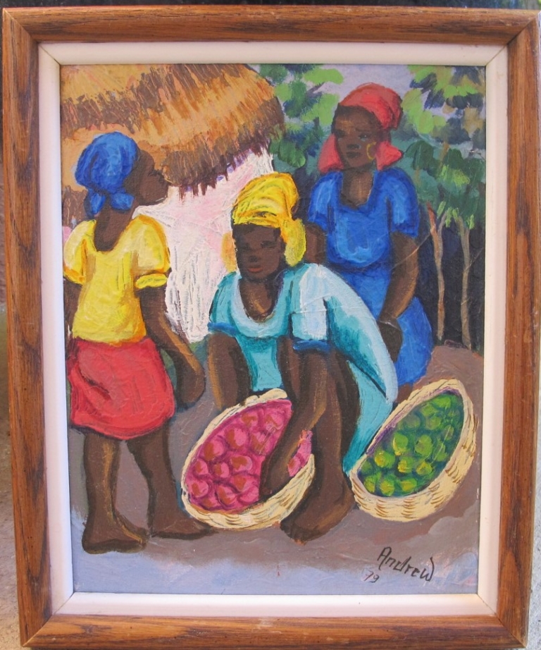 Original Haitian Folk Art Naif Painting by Andrew 