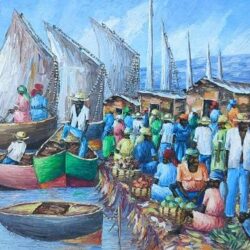 Impressionist harbor scene by N. Maxi