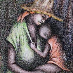 Joseph Jacob pointillism art (Mother and baby)