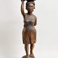 Ludovic Booz La Marchande Haitian Wood Sculpture 34" Signed Market Woman