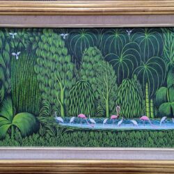 Henri Robert Bresil (Haitian b.1952) “Forest Lake with Flamingos”