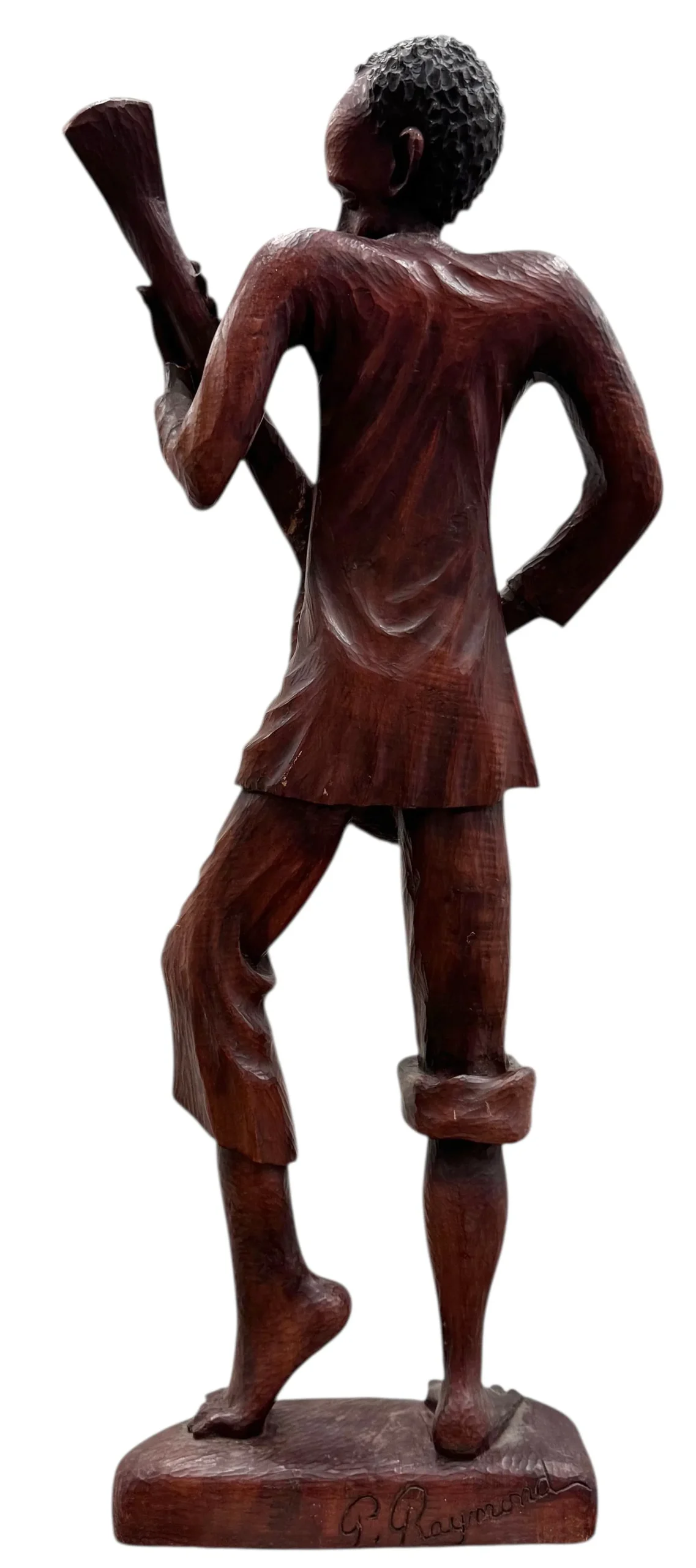 Vintage Haitian Carved Wood Figure Signed G. Raymond - Image 2