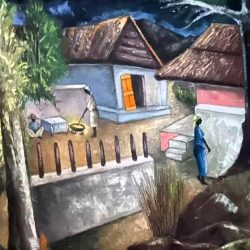 Jacques Enguerrand Gourgue Subject:  Village Size: 36" X 15" Oil on Hardboard (Masonite) Excellent Physical Condition