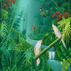 Albott Bonhomme Tropical Forest with Birds Acrylic on Canvas | 24 × 20 in