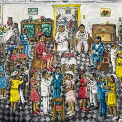 Wilson Bigaud Haitian Folk Art Oil Painting Wedding Ceremony 40x30 Canvas