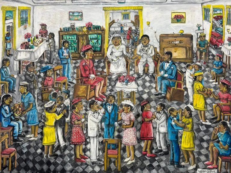 Wilson Bigaud Haitian Folk Art Oil Painting Wedding Ceremony 40x30 Canvas