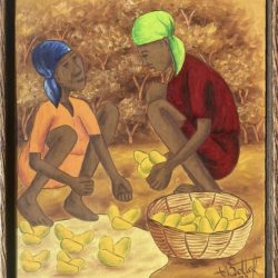 Henry Bottex – Mango Harvest Scene – Oil on Panel, 1972, Haitian Master