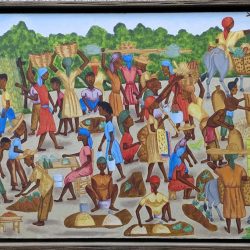 Henry Bottex Signed Oil on Board Haitian Market Scene